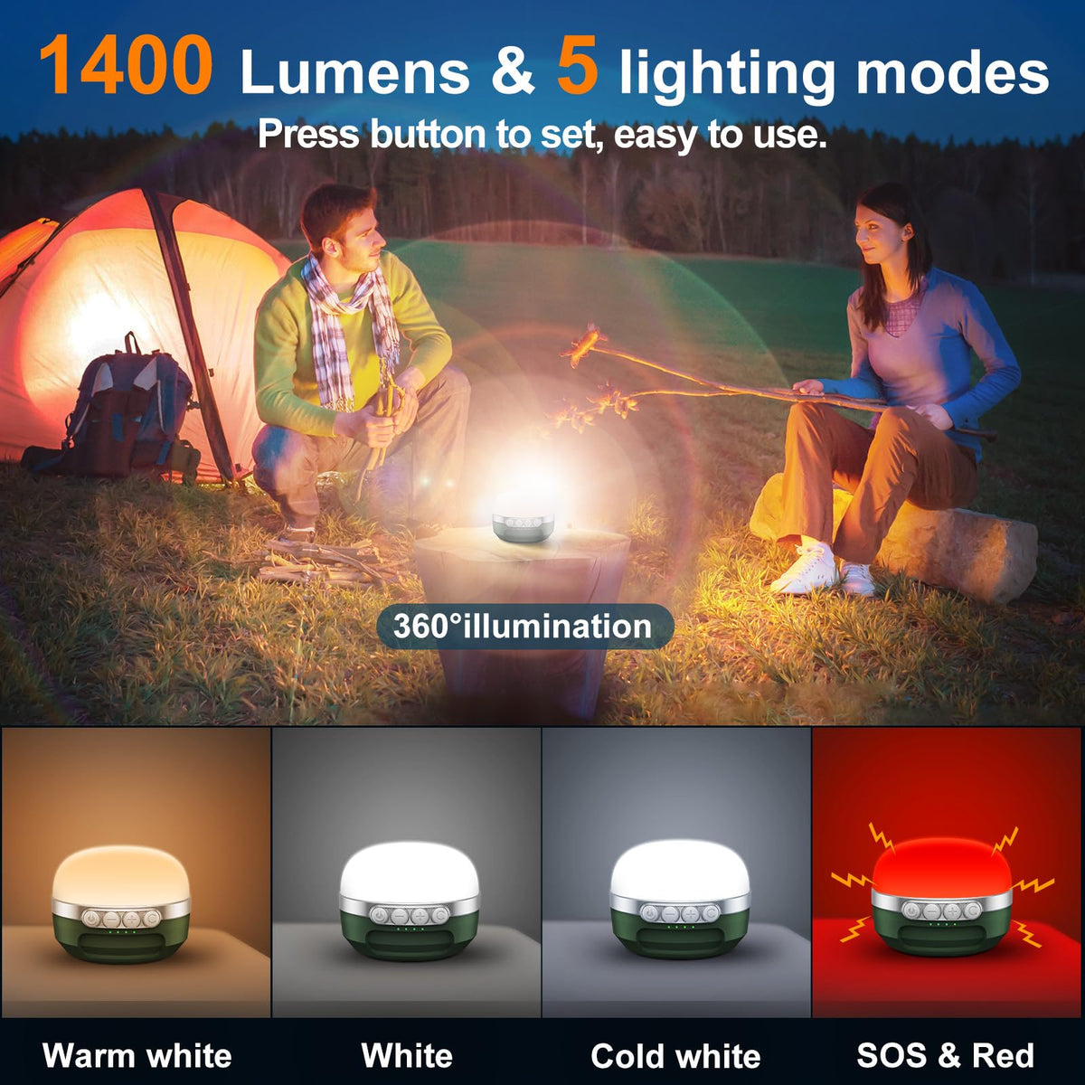 LED Camping Lantern Rechargeable 1400LM (Green)