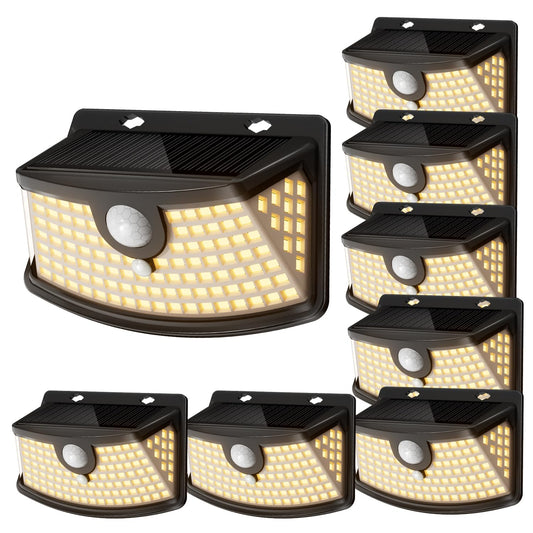 Solar Motion Sensor Lights Outdoor 120 LEDs (Black-Warm / 8 Pack)