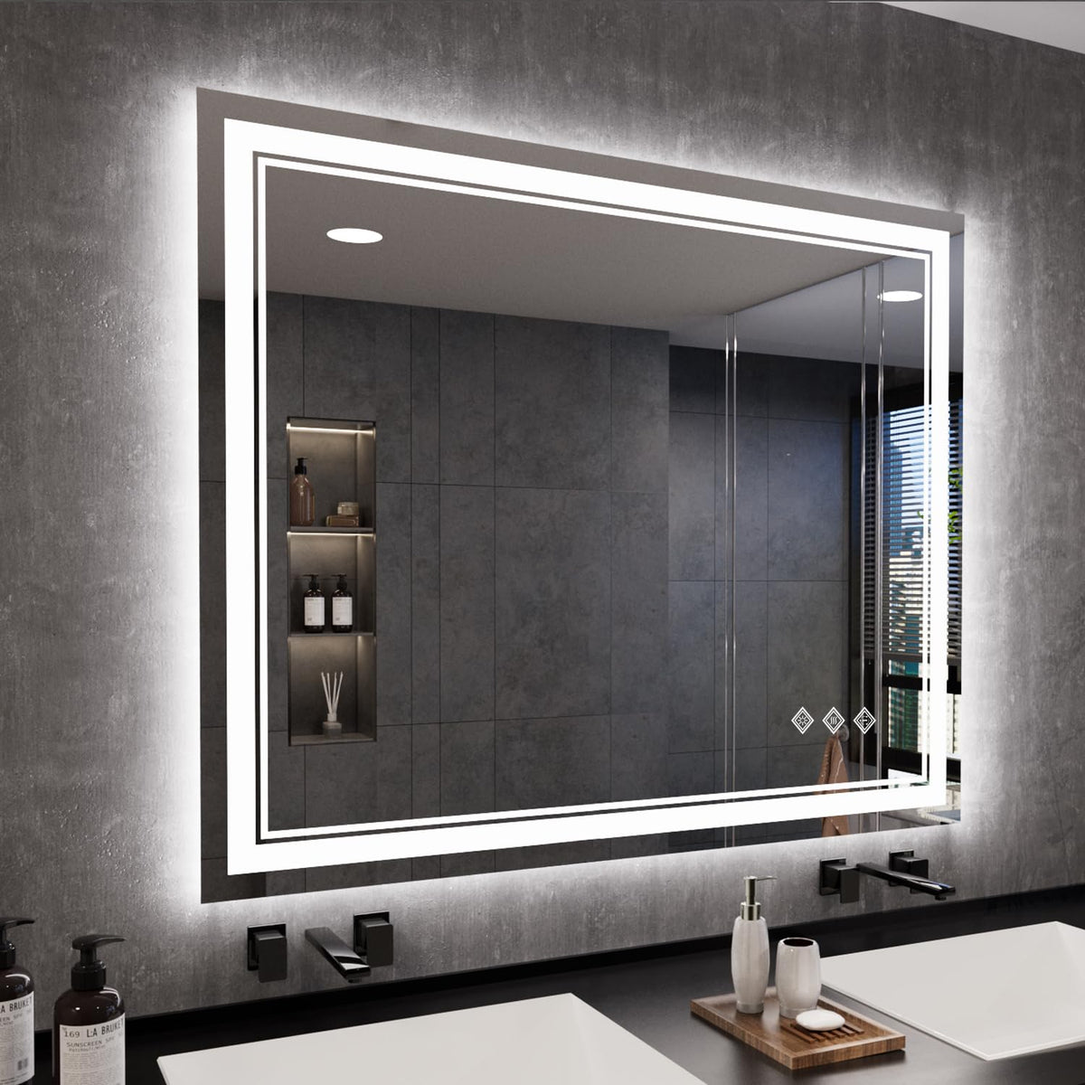 LED Mirror 44x36 Inch Gradient Front and Backlit Lighted Mirror (Front and Backlit / 44"L x 36"W)