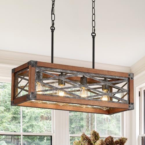 Farmhouse Kitchen Island Lighting Wood Rectangle Chandelier