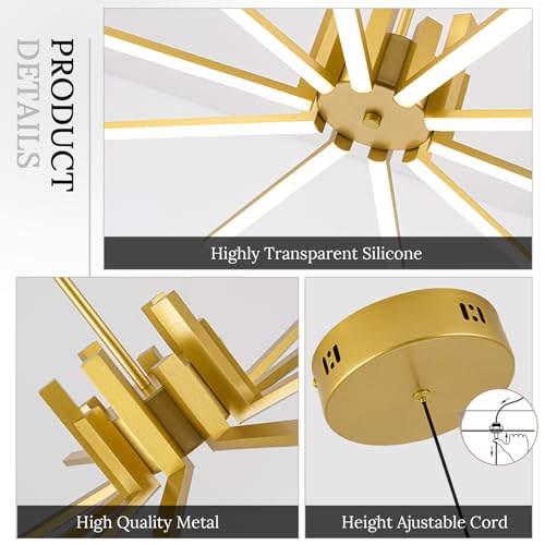 Gold Modern Sputnik Chandelier with Remote Control (Gold-10 Light)