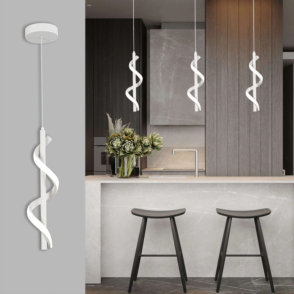 13W Modern Spiral Led Pendant Light Fixture (White)