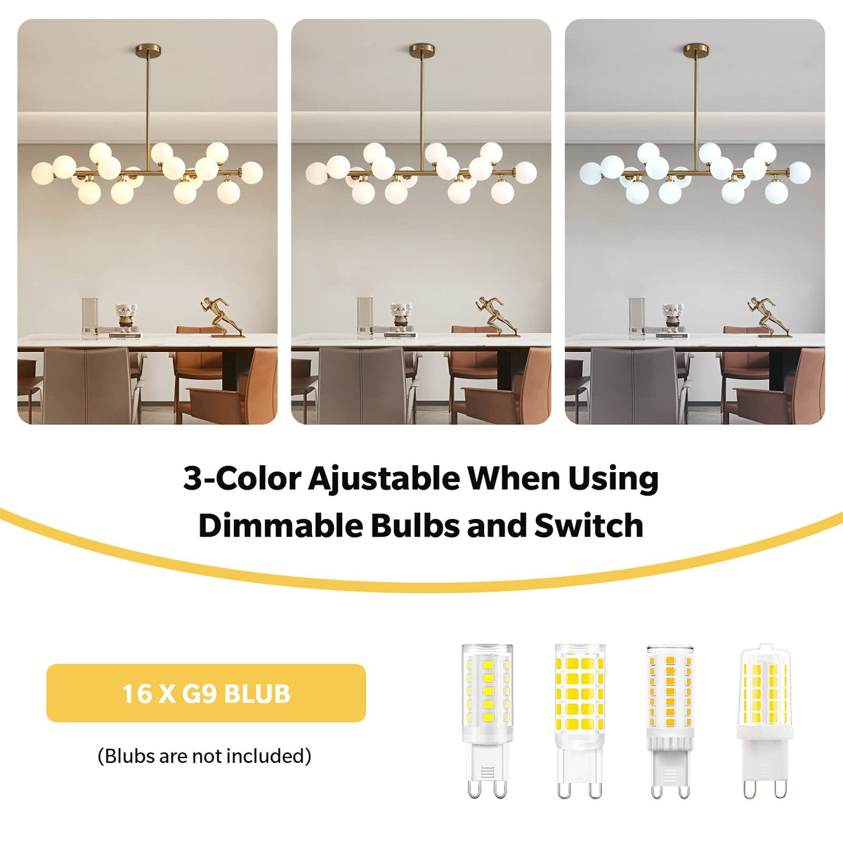 Gold Dining Room Chandelier Over Table Mid Century Modern Chandelier White Glass Globe Lampshade Linear Pendant Lighting Fixture for Living Room Dining Table 16 Lights (Gold)