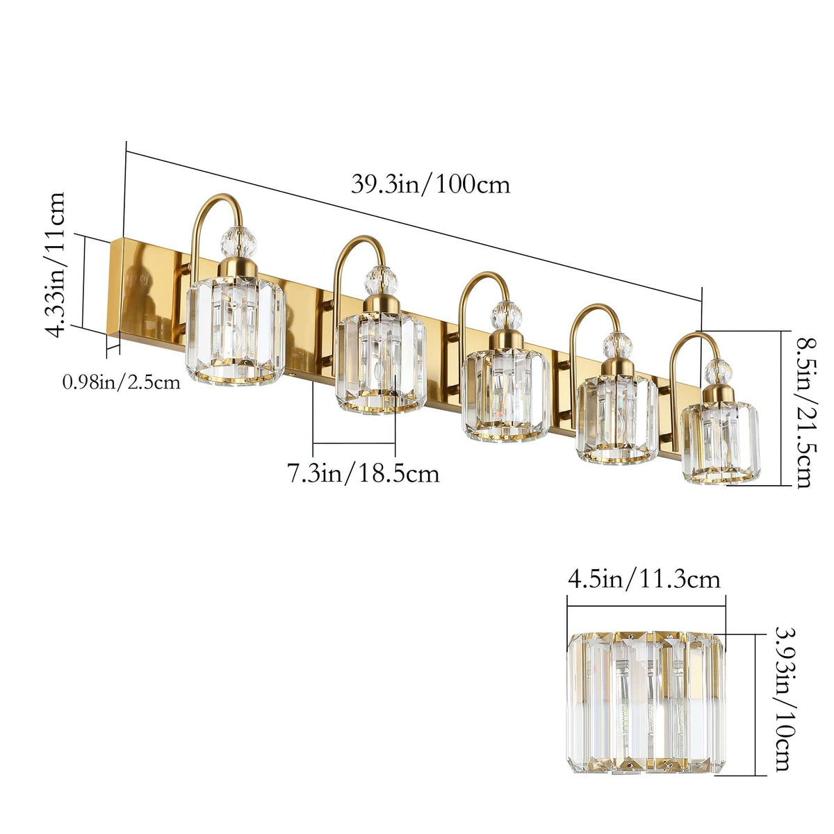 Crystal Vanity Lights 5 (Round-Brass / 5-light)