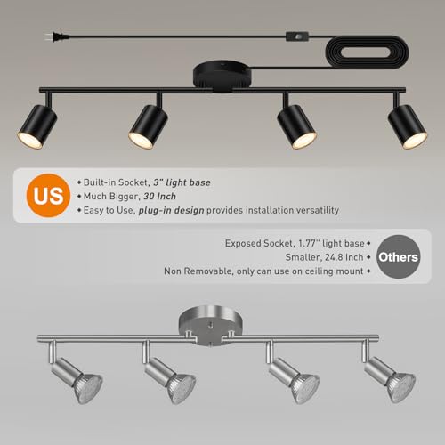 Plug in Track Lighting LED (4-Light Track Light(Black))
