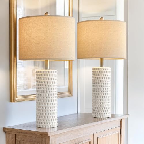 24" Farmhouse Ceramic Table Lamps Set of 2 for Bedroom Living Room (White - 24" Large Lamps)