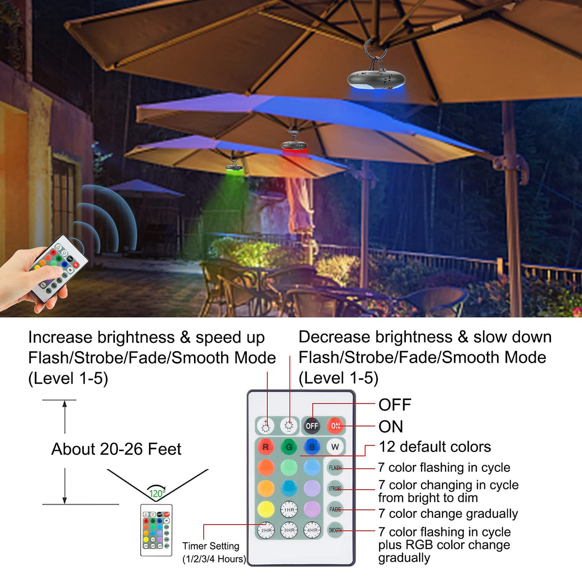 Patio Umbrella Lights Battery Operated (D-Brown / Bronze)