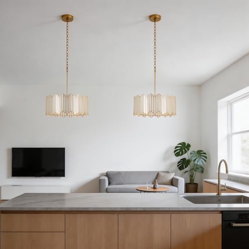 Gold Drum Chandelier 4 (Creme White Glass with Gold Edge)