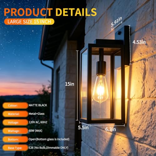 15 Inch Motion Sensor Dawn to Dusk Outdoor Sensor Light Fixture Waterproof Porch Lights Anti (15 Inch)