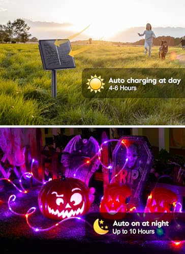 Solar Halloween Lights Outdoor (Orange&Purple / 100 LED)