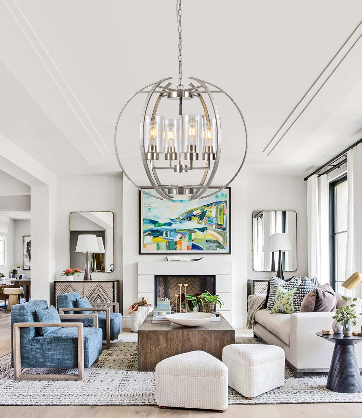 24" Brushed Nickel Globe Chandelier (Brushed Nickel Clear glass 24")