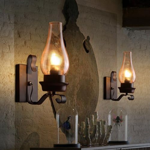 Rustic Wall Sconce Vintage Farmhouse Wall Light Fixtures Industrial Glass Wall Lamp for Cabin Bedroom Living Room Hallway Fireplace (2 pcs)