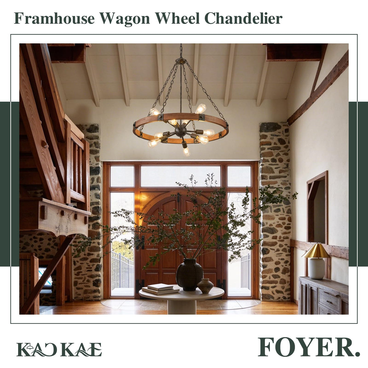 Farmhouse Wagon Wheel Chandelier 31" Wooden Chandelier Light Fixture (Walnut / 31.5 inch 9-Light)