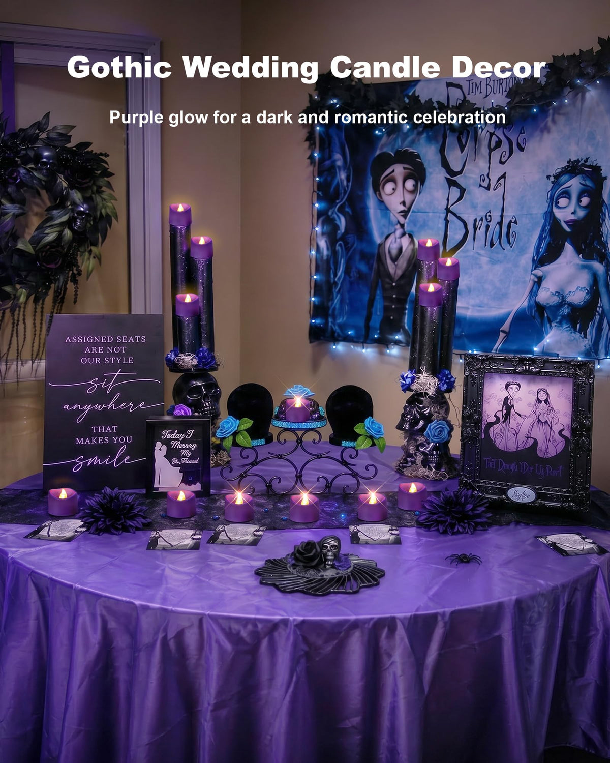 Purple Flameless Battery Tea Light Candles - 24 Pack