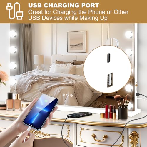 Vanity Mirror with Lights (White / 36"L x 24"W)