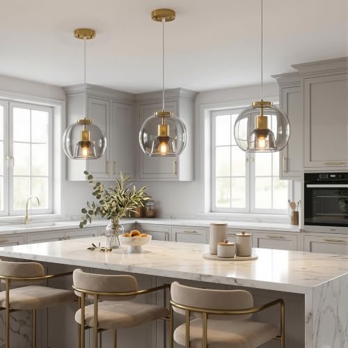 Light Grey Glass Pendant Lights Kitchen Island (Light Grey(7.87 in) / 2-Pack)