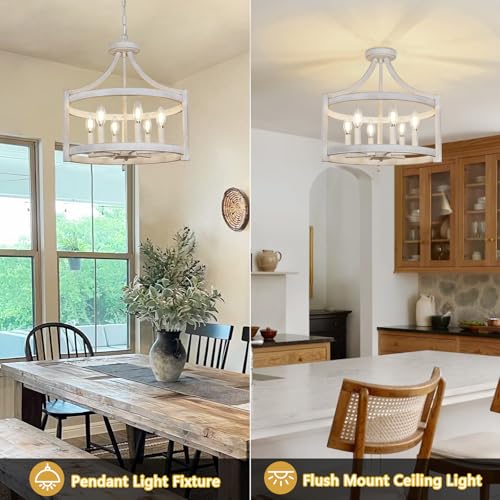 6 Light Farmhouse Chandelier (6 Lights Vintage White)