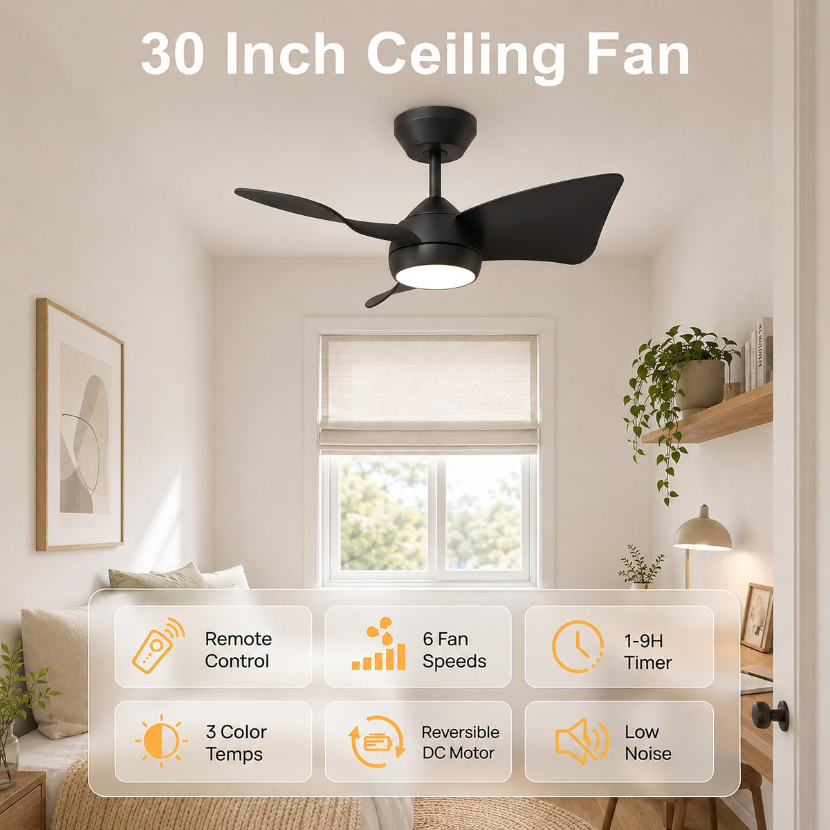 30 Inch Small Ceiling Fan with Lights (Matte Black / 30 Inch)