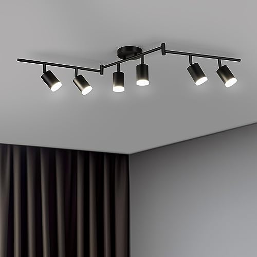 6 Light Black Kitchen Track Lighting Fixtures Ceiling Adjustable Head (Black / 6 Light (Ceiling Mount))