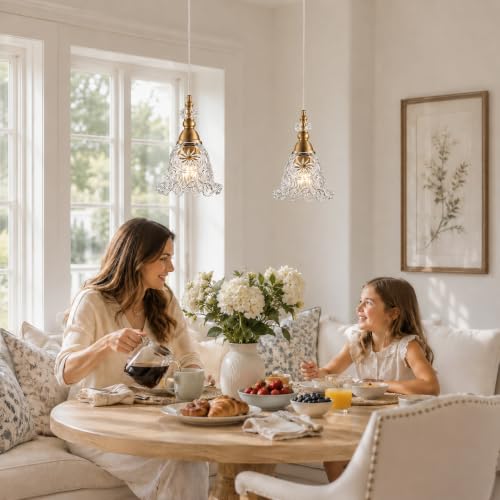 Vintage Pendant Lights Set of 2 Glass Kitchen Pendant Lighting over Island (Gold B)