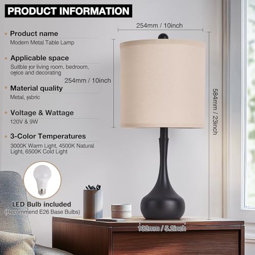 23" Farmhouse Table Lamp Set of 2 for Living Room Bedroom (Black2 / 23")