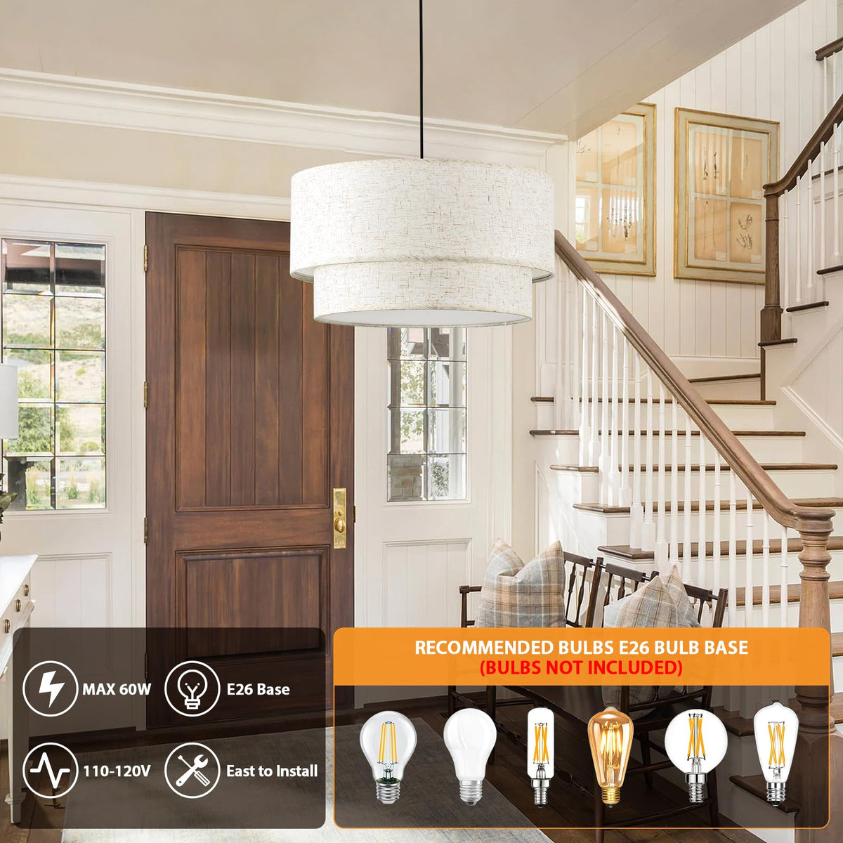 Drum Pendant Light (Hardwired / Beige)