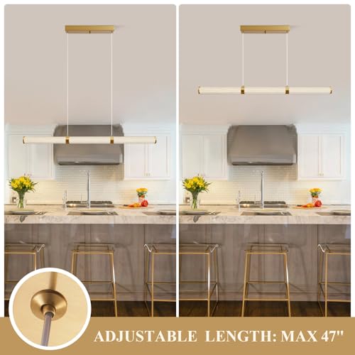 Modern Linear Chandelier Gold Linear Pendant Light Fixture (Gold / 37IN)