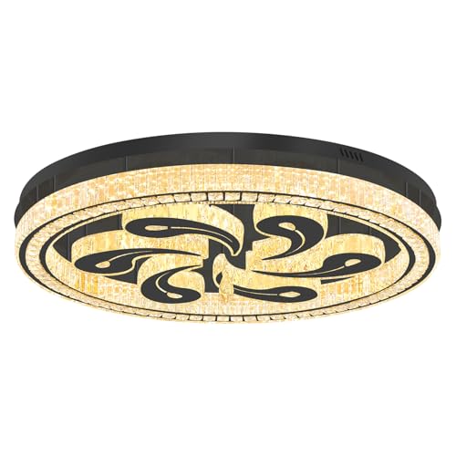 Modern Crystal Chandeliers for Dining Room Flush Mount Ceiling Chandelier for Living Room Dining Room Ring LED Crystal Ceiling Light (40in Black)