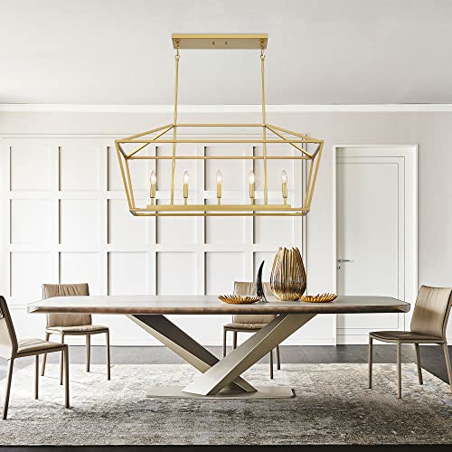 40in Gold Linear Cage Chandelier (Gold)