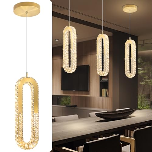 1 Ring Chandelier Gold Modern Pendant Lighting LED Dimmable Hanging Crystal Chandelier for Kitchen Island Foyer Lobby Living Room Staircaes (Gold / 1 Ring)
