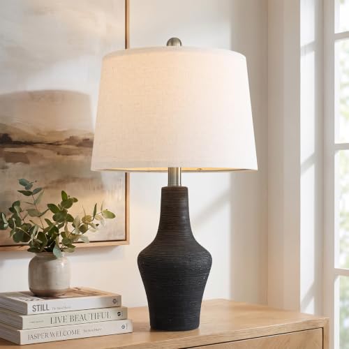 23" Farmhouse Ceramic Table Lamp Modern Bedside Lamps Matte Black (23.25" Single - Matte Black)