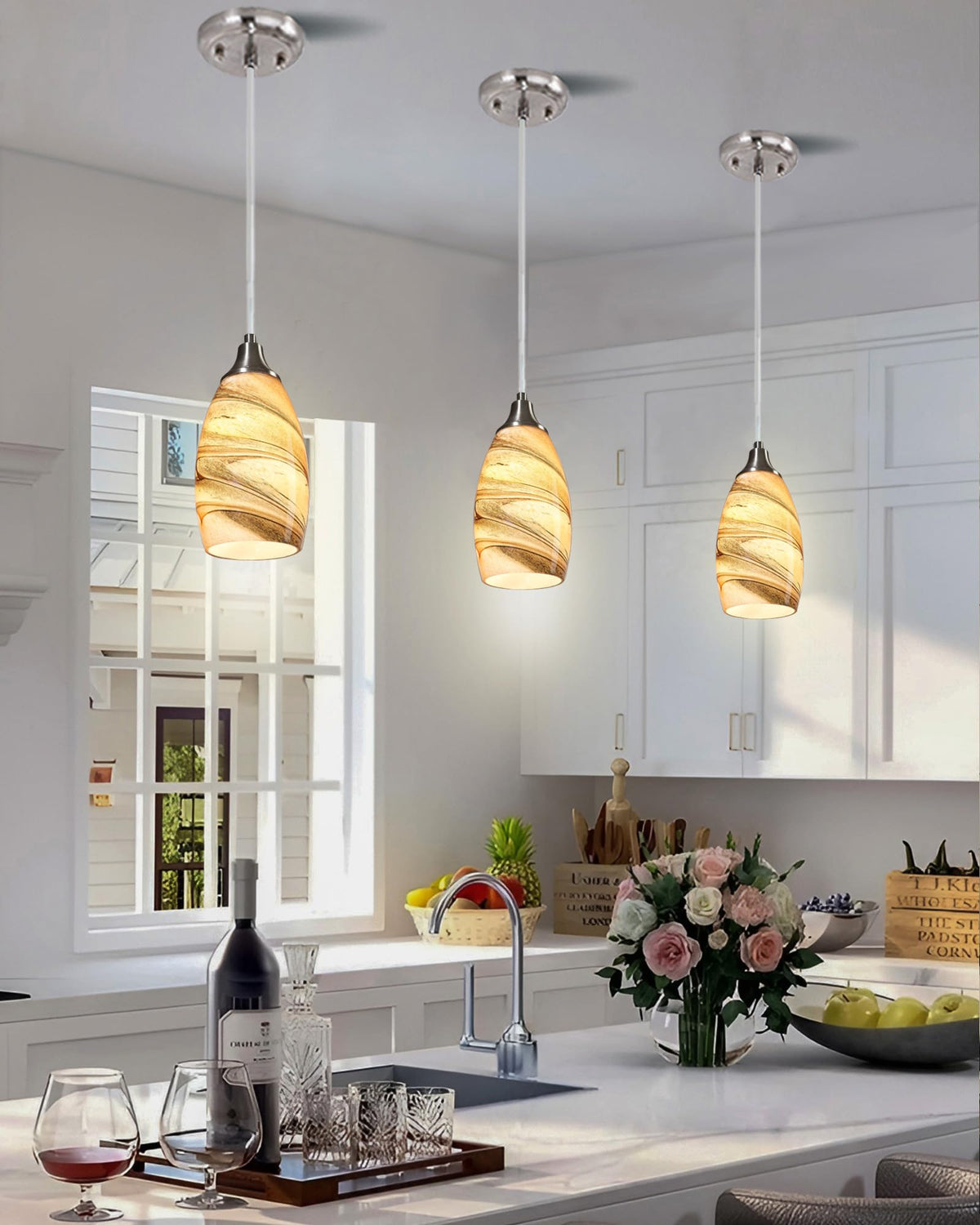 Mini Pendant Lights Kitchen Island Light Brown Glass Lamp Shade Hand Blown Glass Pendant Light with Brush Nickel Finish Adjustable Cord for Kitchen Over Sink (Light Brown-1Pack)