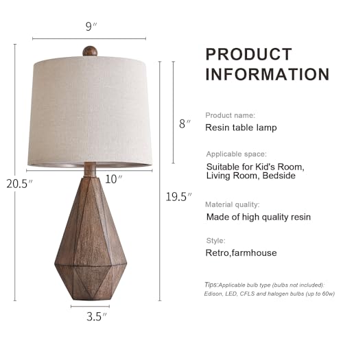 20.25" Retro Farmhouse Table Lamp Set of 2 (Small - Dark Wood Resin)