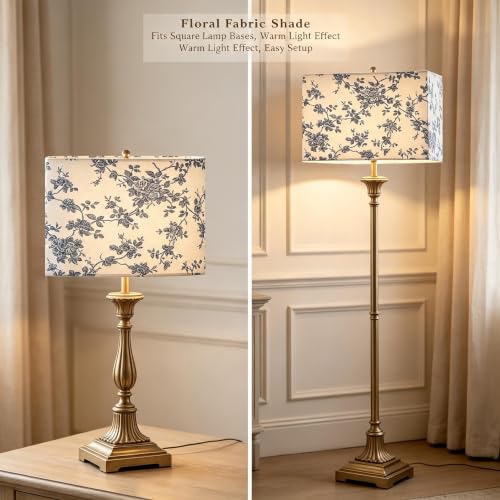 Large Floral Rectangle Lamp Shades Set of 2 (Multicolor blue floral / Medium-8*14*9IN-2Pack)