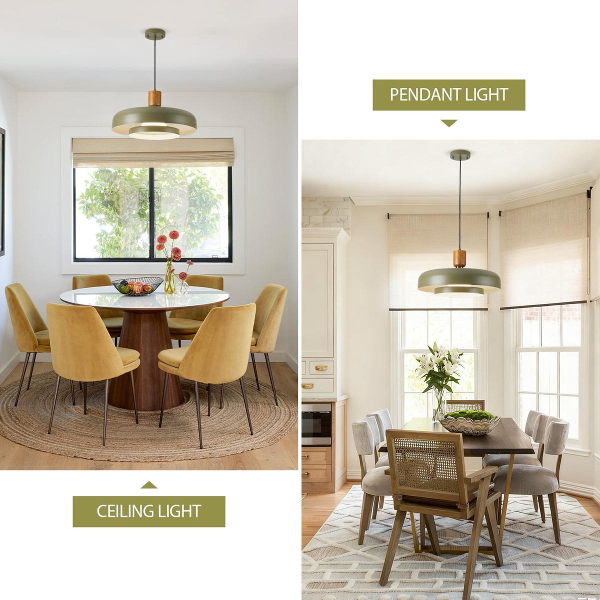 Mid Century Pendant Light 19.68" (Olive Green)