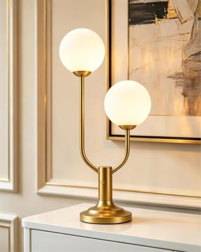 Globe Gold Table Lamp for Bedroom Dimmable Gift G9 Bulbs Included (06-Gold-Globe-2U)