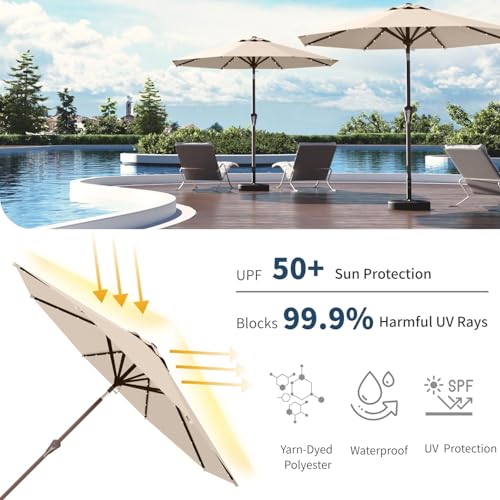 10FT Solar Umbrella 32 LED Lighted Patio Umbrella Table Market Umbrella
