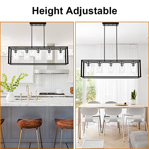 Modern Chandeliers Brushed Nickel and Black 5 Light Rectangle Dining Room Lighting Fixtures Hanging with Clear Glass Shade (Black and Brushed Nickel / 5 Light)