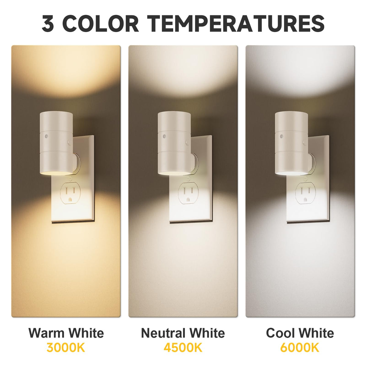 Night Lights Plug into Wall (White-Warm White/Neutral White/Cool White / 6 Pack)