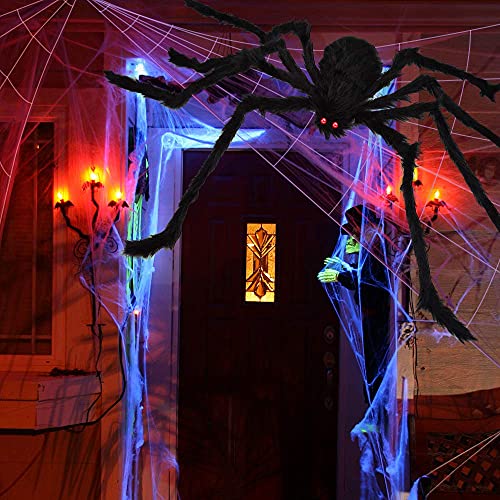 200" Halloween Decorations Spider Web Outdoor +59" Giant Spider Décor (Black)
