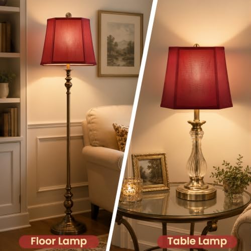 Rectangle Cut Corner Lamp Shades Set of 2 (Burgundy Red)