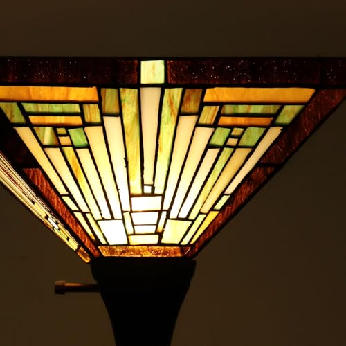 Tiffany Lamp Antique Amber Brown Stained Glass Torchiere Floor Lamp