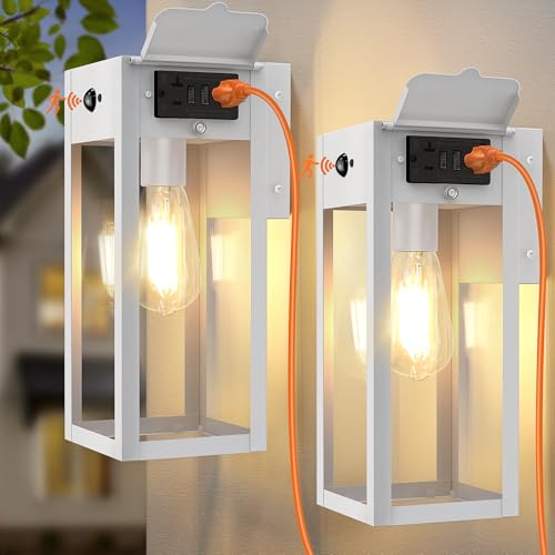 Porch Lights with GFCI Outlet (White / 11.88" (2-Pack))