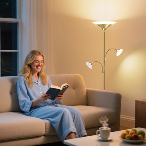42W 3 Light Torchiere Floor Lamp (Gold)
