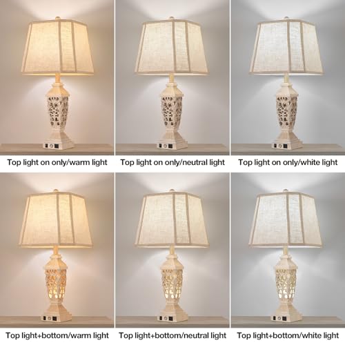 27.5" Touch Control Traditional Table Lamp Set of 2 with USB A+C (Wash White / 27.5")
