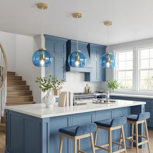 Cobalt Blue Glass Pendant Lights Kitchen Island (Cobalt Blue(7.87 in) / 2-Pack)