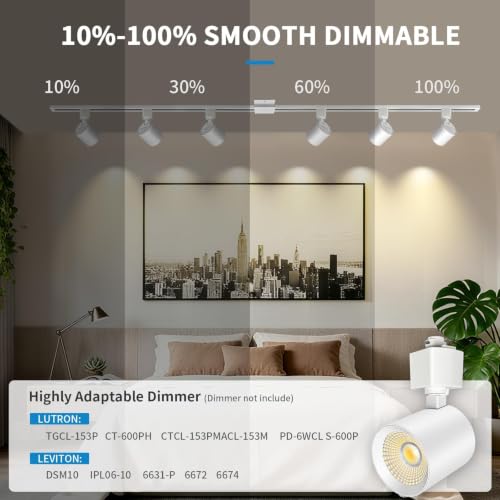 2-Set 5-Color 6-Light LED Track Lighting Kit with 6.6FT H Type Track Lighting Rail, Dimmable Track Lights with Floating Canopy, Ceiling Spot Light Flicker Free, CRI90+, 36° Beam 10W 800lm, White