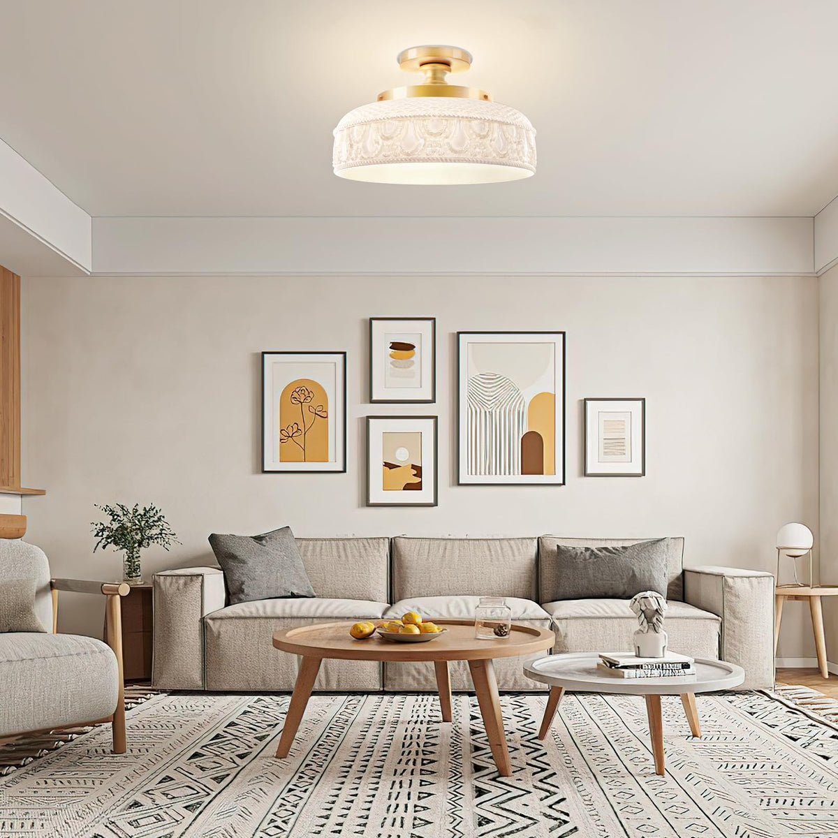 Semi Flush Mount Ceiling Light (White and Gold / 12.2'')