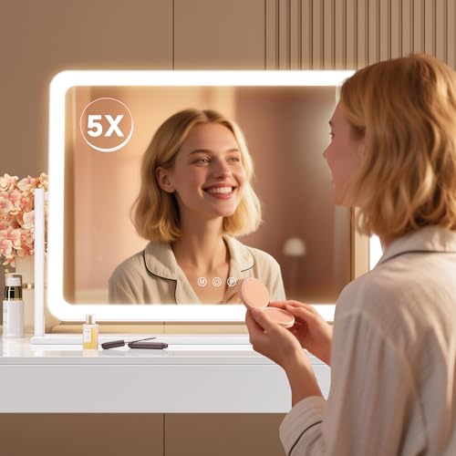 Lighted Makeup Mirror (Round Corner White / 13"L x 17.2"W)