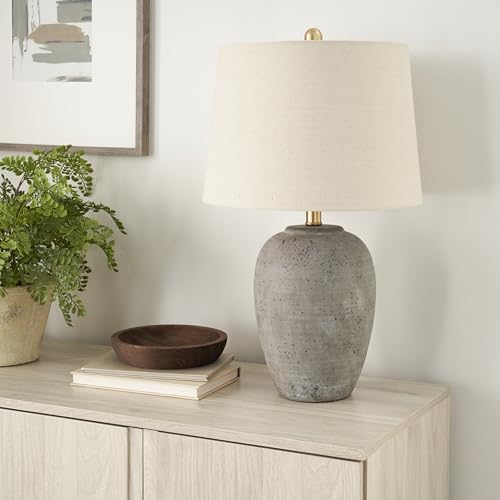 Home 23" Rustic Brown with Gray Undertones Ceramic Pot Table Lamp for Bedroom